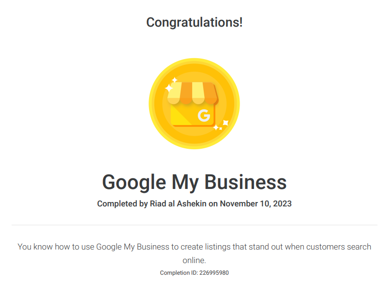Google My Business Certificate by Google